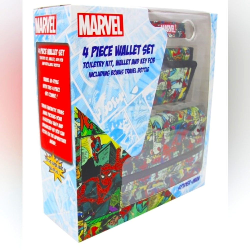 Marvel Heroes 4 Piece Accessory Set Includes Wallet Key Fob & Toiletry Kit